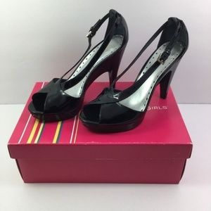 BCBGirls BG Jasper Heels Black Patent Open Toe